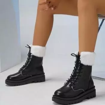 Fashion 2024 New Versatile Thick-soled Snow Boots Winter Chinese Square Heel Ankle Boots Street Women s Cross Strap Zipper Shoes 35 чёрный