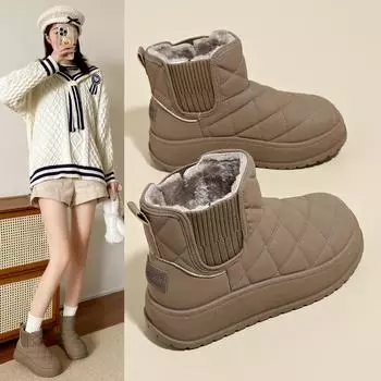 Fashion 2024 New Warm Ankle Boots Winter New Women s Fashion Plush Warm Casual Cotton Shoes Short Round Toe Snow Boots 35 чёрный