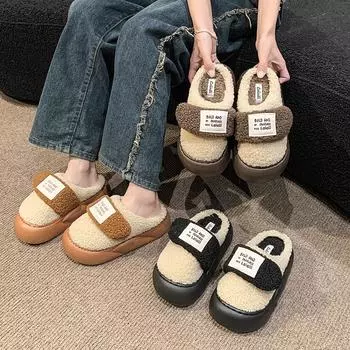 Fashion 2024 New Winter Couple s Home Indoor Fluffy Slippers For Women Male Antiskid Warm Flat Flip Flops Men s Plush Mule Cotton Shoes 36-37 зелёный