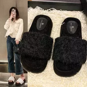Fashion 2024 New Winter Women s Slippers Thick-soled Fashionable Casual Warm Cotton Slippers Flat-soled Fashionable Home Cotton Shoes 35 бежевый