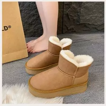 fashion 2024 New Winter Women Snow Boots Plush Warm Non Slip Waterproof Ladies Flats Casual Slip on Female Ankle Boots Shoes for Women 35 бежевый