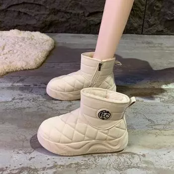 fashion 2024 New Women Ankle Boots Lightweight Comfortable Platform Boots Winter Round Toe Warm Short Plush Casual Boots for Women 35 бежевый