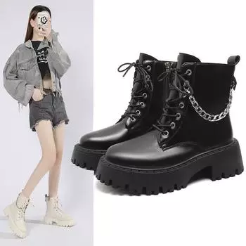Fashion 2024 New Women s Autumn and Winter Fashion Motorcycle Korean Edition Boots Thick Sole Round Head White Short Boots Women 35 бежевый