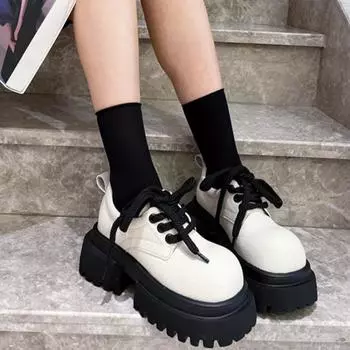 Fashion 2024 New Women s Fashion Lace-up Casual Comfortable and Breathable Thick-soled Sneakers 35 бежевый