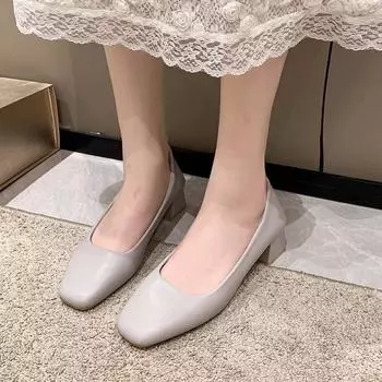 Fashion 2024 New Women s Headless Backless Chinese Heel Shoes Casual Fashion Elegant Everything Deep Mouth Office High Heels Women Shoes 35 чёрный