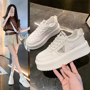 Мода 2024 года, новые женские туфли на скрытом высоком каблуке с круглым носком, дышащие и удобные, на толстой подошве, спортивная обувь, весенняя и осенняя обувь 35 бежевый