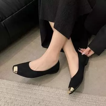Fashion 2024 New Women s Low Heels One Kick Leopard Print Metal Decorative Toe Wear-resistant Rubber Sole Comfortable and Breathable 35 чёрный