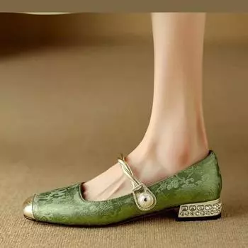 Fashion 2024 New Women s Retro Medium Heeled Women s Fashionable and Versatile Soft and Comfortable Ballet Shoes 34 чёрный