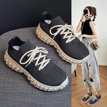 Fashion 2024 New Women s Shoes Fashion Mesh Breathable Sneakers Women Comfortable Thick Soled Casual Shoes for Women Zapatos De Mujer 35 чёрный