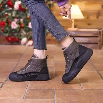 Fashion 2024 New Women s Shoes Women s Boots Fashion Front Lace-up Casual Boots Women Winter Color Matching Keep Warm Shoes for Women 35 чёрный
