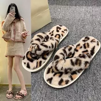 Fashion 2024 New Women s Thick-soled Non-slip Plush Slippers Autumn and Winter New Home Indoor Cotton Shoes Women s Plush Flip-flops 36-37