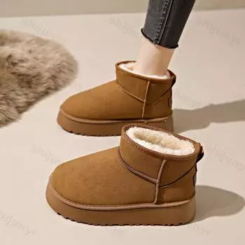 Fashion 2024 New Women s Winter Warm Snow Boots Plush Lined Outdoor Platform Cotton Boots Ladies Non-slip Soft Comfy Fur Fluffy Booties 35 коричневый