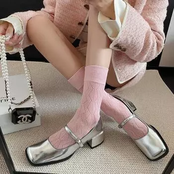 Fashion 2024 New Women Shoes Retro Medium Heeled Mary Jane Single Shoes for Women Thick Heeled Ballet Shoes Shallow Soft Sole Pumps 35 чёрный
