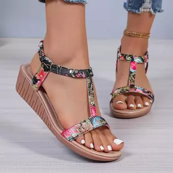 Fashion 2024 New Women Wedge Sandals Summer Bohemia Rhinestones Casual Platform Sandals Female Peep Toe Outdoor Beach Shoes for Women 35 синий