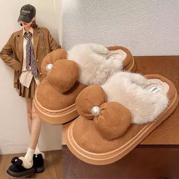 fashion 2024 Pink Fur Slippers Women s Thick-soled Thick Plush Non-slip Home Slippers Women s Shoes Thick-soled Fluffy Shoes for Women 36-37 коричневый