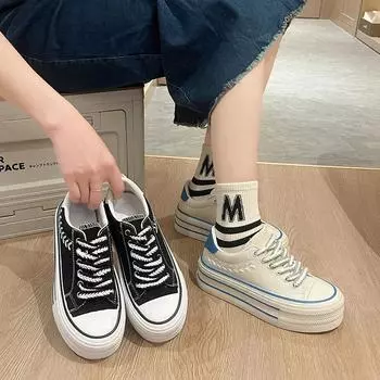Fashion 2024 Platform Canvas Shoe Height Increasing Chunky Sneakers for Youth Girls Outdoor Female Ladies Thick Sole Footwear Size 40 35