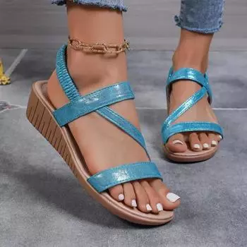 fashion 2024 Plus Size Women s Shoes Basic Women s Sandals Fashion Daily Sandals Women Elastic Band Wedge Casual Shoes Female Zapatos 35 небесно-голубой