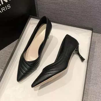 Мода 2024 года, женские туфли на высоком каблуке с заостренным носком, новая весенняя рабочая обувь для офиса 34 бежевый