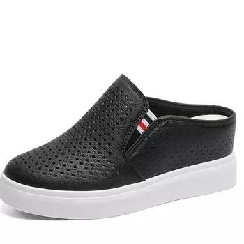 fashion 2024 Sandals and Slippers Women s New Korean Version of The Thick Bottom Wedge with Baotou Half Drag Women Black White Color 35 чёрный