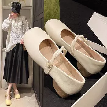 Мода 2024 года. Обувь. Женские повседневные женские кроссовки. Мягкие универсальные туфли с закрытым носком. Круглый носок. Новые мокасины. Летнее платье для бабушки. Мэри Джейн. 35 бежевый