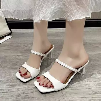 мода 2024 года обувь женская тенденция летние туфли на высоком каблуке вечерние мюли новый стиль женские туфли на высоком каблуке модные босоножки женские тапочки 35 бежевый