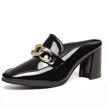 Мода 2024 года, мягкие плоские высокие роскошные туфли из искусственной резины с пряжкой, женские туфли с закрытым носком, женские тапочки, уличные шлепанцы, мюли на высоком каблуке, мода 34 бежевый