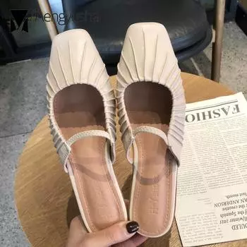 Мода 2024 года, однотонные кожаные сандалии, женские мюли с оборками, резинка, квадратный носок, домашние шлепанцы, низкие каблуки, плиссированные шлепанцы, обувь 5 коричневый