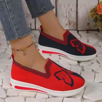 Fashion 2024 Spring and Autumn Fashionable Round Toe Shallow Mouth Color Block Bow Mesh Slip-on Low Heel Casual Women s Sports Shoes 36 небесно-голубой