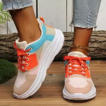 Fashion 2024 Spring and Autumn High-quality Women s Hot-selling Color-blocked Round Toe Lace-up Low-cut Casual Women s Sneakers 36