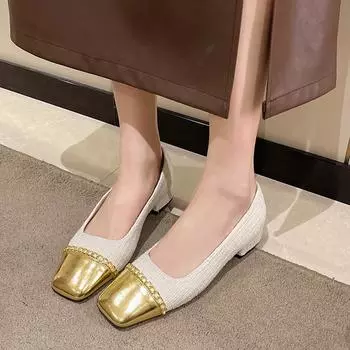 Fashion 2024 Spring and Autumn New Fashion One Step Shallow Mouth Bean Shoes Retro Square Head Thick Heel High Heel Women s Shoes 35 чёрный