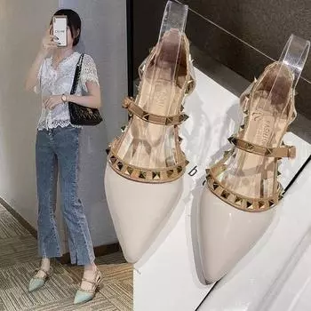 Мода 2024 Весна и Осень Новый Стиль Модные, Удобные, Элегантные и Универсальные Повседневные Износостойкие Сандалии С Заклепками Для Женщин 35