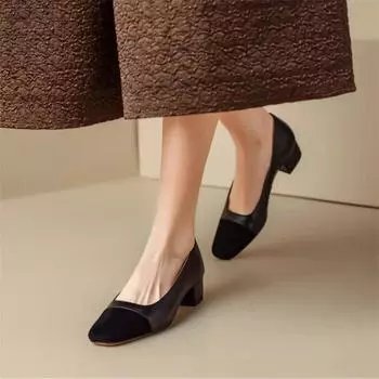 Fashion 2024 Spring and autumn new women s fashion comfortable thick heel shoes casual low heel square head women s shoes 34 бежевый