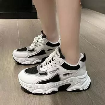 Мода 2024 Весна и Осень Новые Женские Модные Повседневные Кроссовки Плоские Воздухопроницаемые Кроссовки На Шнуровке 35 чёрный