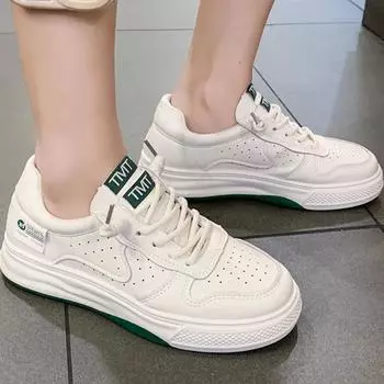 Fashion 2024 Spring and Autumn New Women s Casual Flat Solid Color Breathable Lace-up Versatile Sports Shoes 35 зелёный