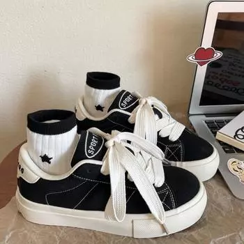 Мода 2024 Весна и Осень Новая женская модная повседневная обувь Дышащая и удобная спортивная обувь Повседневная обувь для прогулок на открытом воздухе 35 чёрный