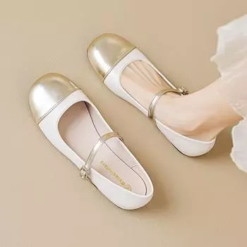 fashion 2024 spring and autumn women s shoes Korean style simple design work and party wear Ladies casual flats mary jane boat shoes 35 слоновая кость
