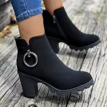 Fashion 2024 Spring and Autumn Women s New Fashionable Warm Low Heel Short Boots 35 чёрный