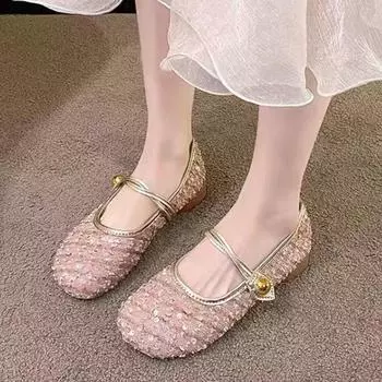 Мода 2024 Весна и Осень Женские Туфли На Плоской Подошве Круглый Носок Дизайн Корейский Стиль Мэри Джейн Женские Профессиональные Повседневные Туфли-лодочки 35 чёрный