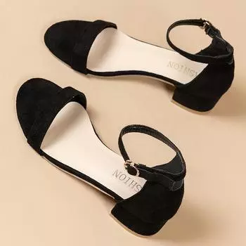 fashion 2024 spring and summer new women s versatile elegant simple thick heel sandals 35 бежевый