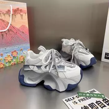 Fashion 2024 Spring/Autumn New Breathable and Versatile Lace up Sponge Cake Mesh Thick Bottom Women s Sports and Leisure Shoes sneakers 35 белый