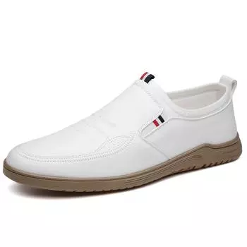 Fashion 2024 Spring Autumn New Designer Leather Loafers Male Fashion Casual Solid Color Men Dress Shoes Soft Sole Driving Shoes for Men 38 белый