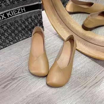Мода 2024 Весна Осень Новая Мода Ручной Работы Плоские Туфли Лоферы Удобные Мягкие Кожаные Плоские Туфли Для Женщин 35 бежевый