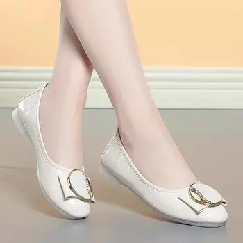 fashion 2024 Spring Autumn New Round Toe Bow Low-heel Shoes Fashion Breathable Soft Leather Concise Comfort Work Shoes Women Grace 35(Foot22.5cm)