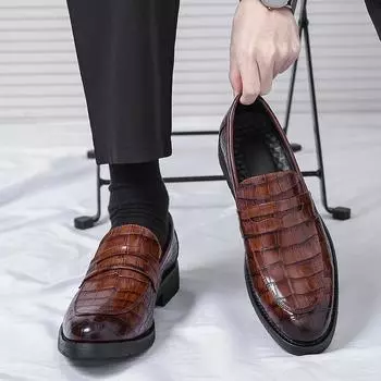 Fashion 2024 Spring Mens Luxury Man Thick Soled Loafers Leather Shoes Anti-slip Wearable Fashion Men Business Dress Loafers Pointy Shoes 38 чёрный