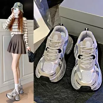 Мода 2024 Весна Новая мода Толстая подошва Повседневная обувь Женская Легкая и удобная спортивная обувь Тренд Белые кроссовки Женские 35
