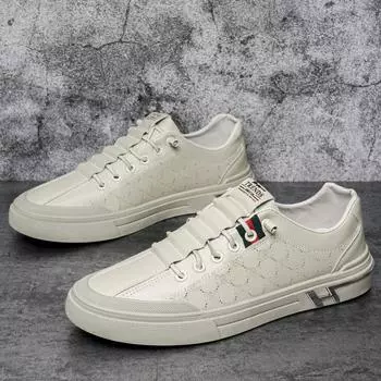 Fashion 2024 Spring New Little White Shoes Men s Casual Shoes Trend Soft Leather Shoes Flat Sole Shoes 39 белый