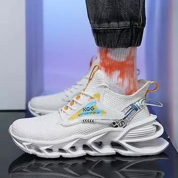 Fashion 2024 Spring New Spot Fashion Blade Shoes Flying Woven Breathable Trend Men s Shoes Outdoor Casual Thick-soled Sneakers 39 белый