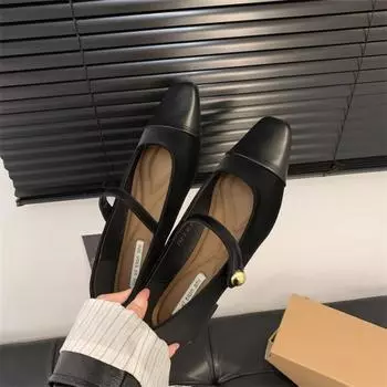 Fashion 2024 Spring New Women Flat Shoes Fashion Red Ladies Shallow Slip on Mary Jane Shoes Female Square Toe Shoes Outdoor Ballerinas 35 чёрный