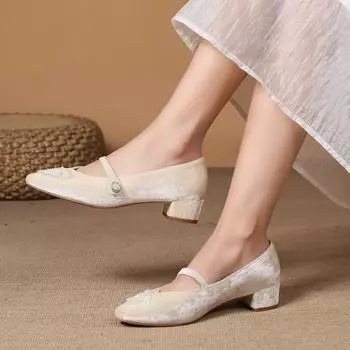 Fashion 2024 Spring New Women Flats Round Toe Shoes Ladies Pearl Decor Ballet Flats Concise Soft Genuine Leather Female Fashion Comfort 35 бежевый