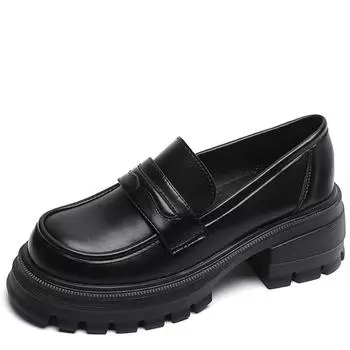 Мода 2024 Весна Новые женские кожаные туфли в британском стиле Черные ремешки на высоком каблуке Женские повседневные лоферы для работы и вечеринок41-43 34 чёрный